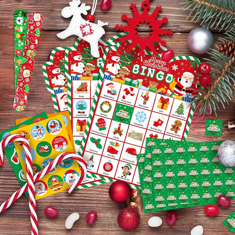 Funnlot Christmas Bingo Game - Christmas Bingo for Kids Adults, 36 Players Bingo Cards Christmas Games with Reward Stickers Christmas Slap Bracelets for Classroom Activities Family Party Favors Xmas Gifts - Image 4
